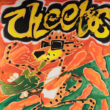 illustration of a cheetah wearing sunglasses and the word Cheetos