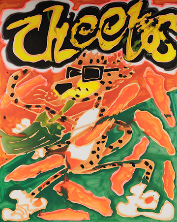 a cheetah with sunglasses with the words Cheetos above it