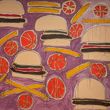 Hamburger + French Fries + Basketballs by Katherine Bernhardt