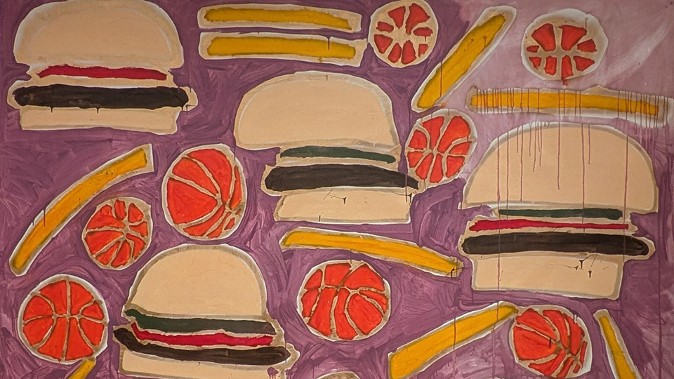 painting of Hamburger + French Fries + Basketballs