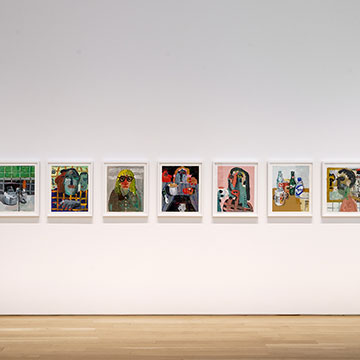 a row of paintings by Emilio Villalba on display at the Nerman